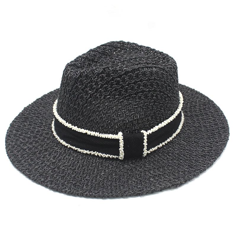 New product Xiaoxiangfeng hollow top hat beads ribbon British style handsome straw hat beach vacation sun hat