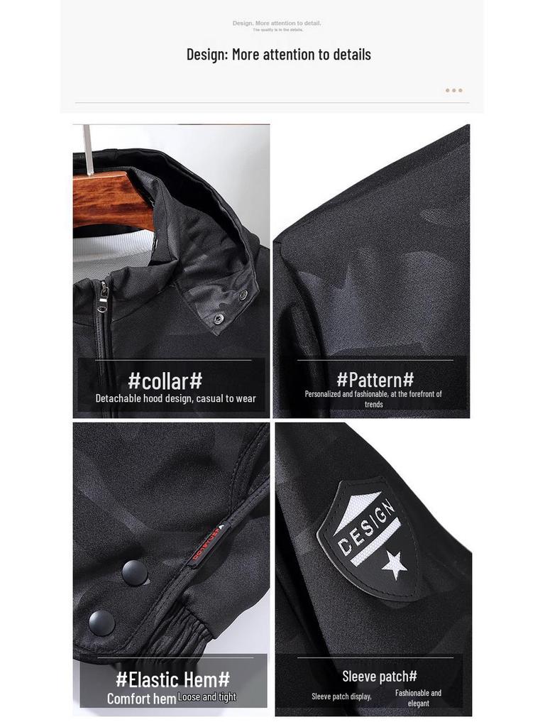 Męska Kurtka Kamuflażowa Plus Size z Odpinanym Kapturem - Wiosna/Jesień 2020.