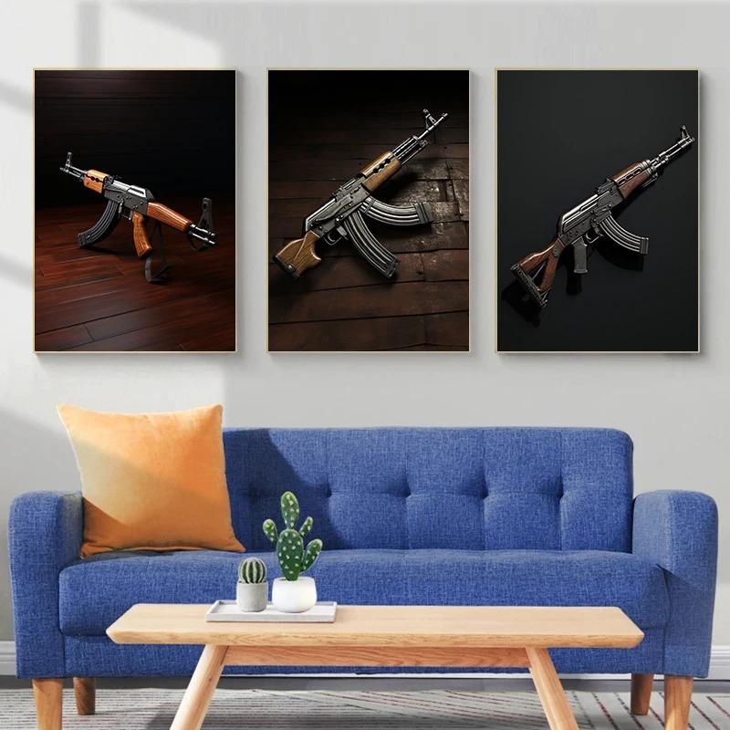 1Pcs Bar Interior Paintings Gun Picture On the Wall Decororation Living Room Rifle Poster Home Decor Canvas Painting AK47 Art