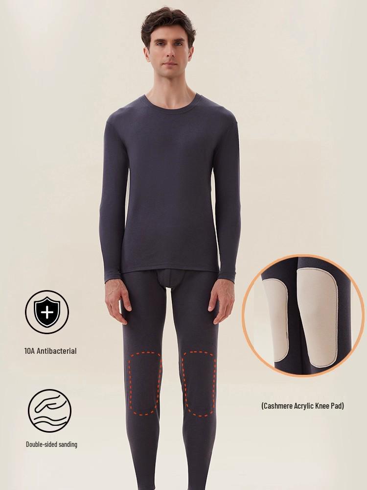 Men's Warm Cashmere Underwear Set: Autumn/Winter Flannel Base Layer with Knee Pads