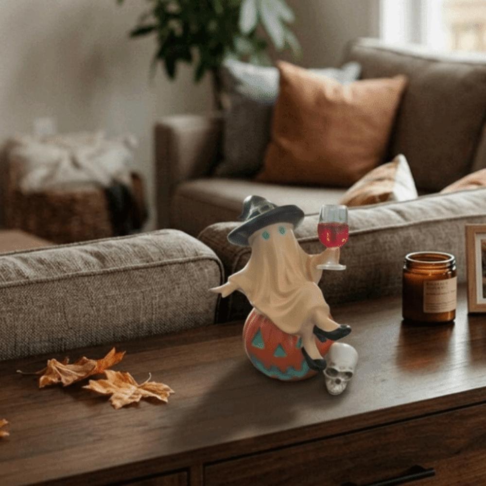 Resin LED Ghost Figurines Cute Ghost Wine Glass Statue Creative Ghost Light Up Decor For Entryway