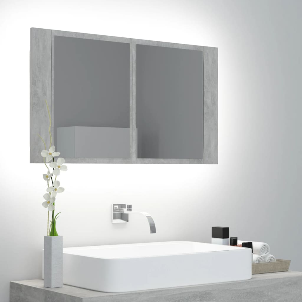 LED Bathroom Mirror Cabinet Concrete Grey 80 X 12 X 45 Cm Acrylic