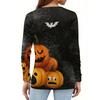 Women's Casual Long Sleeve T-Shirt with Halloween Print V-Neck Button for Parties