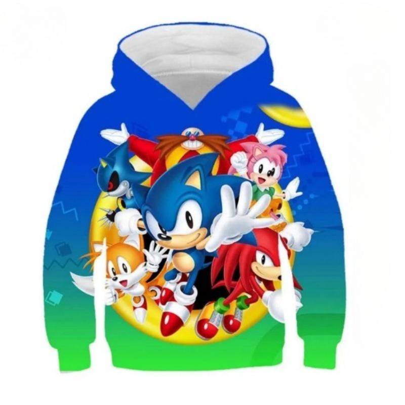 Podzimní 3D mikiny s potiskem Sonic the Hedgehog Módní Ležérní Sportovní Dlouhý rukáv Dětské Chlapecké Mikiny s kapucí