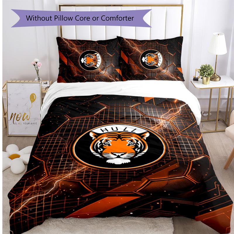 Set Lenzuola Stampato Hull City Football 3 Pezzi, Comodo Set Copripiumino per Camera da Letto Amico della Pelle