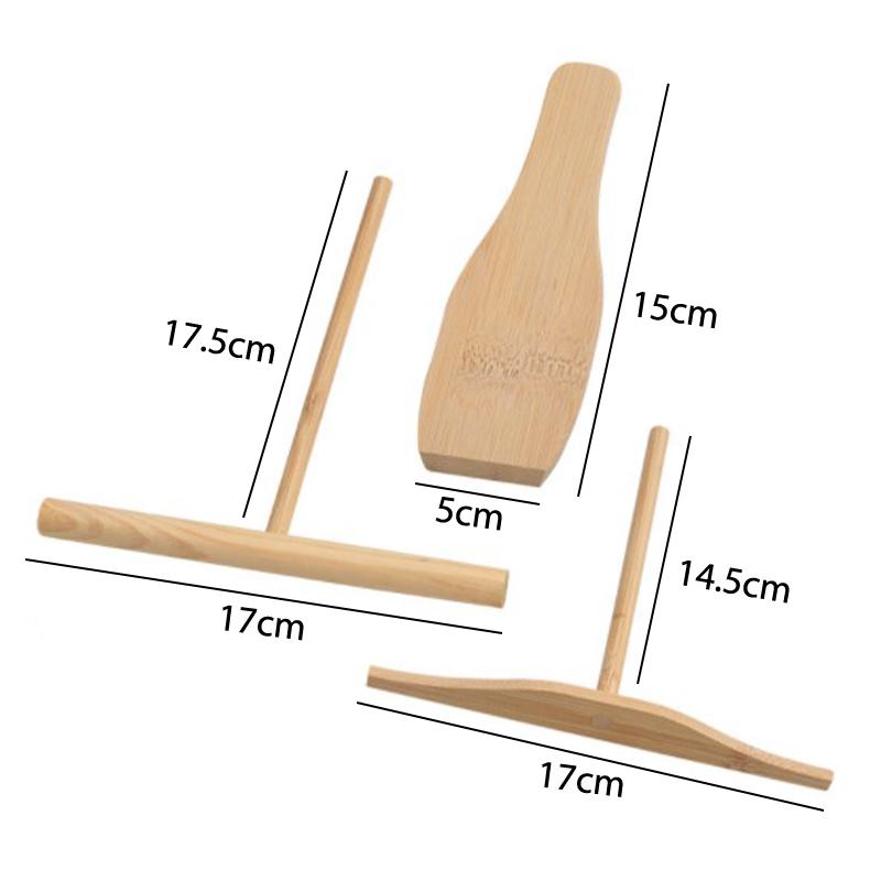 3Pcs Wooden Rake Round Batter Pancake Crepe Spreader Home Kitchen Tool