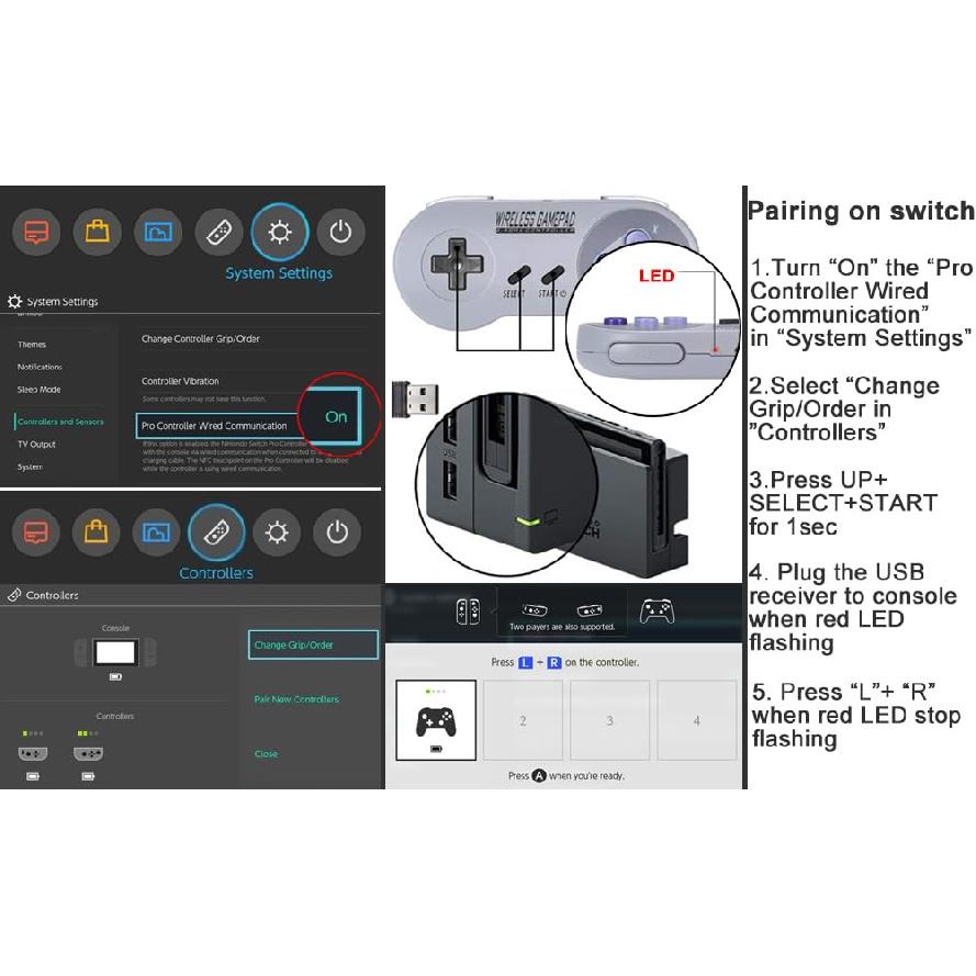 Asopiram Wireless Controller for SNES Classic/Switch/Windows, [2 Pack] 2.4G Joystick Gamapad Retro Rechargeable Controller with USB Receiver
