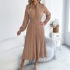 Women's Fashionable Casual Loose-Fit Tie-Waist Bell-Sleeve Pleated Dress