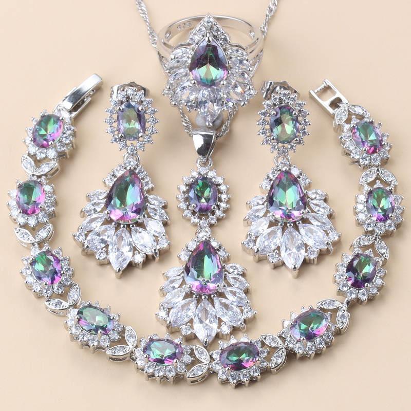 New   Big Necklace Jewelry Green Zircon Long Earrings Sets For Women Set Wedding Ring Bracelets Free Shipping