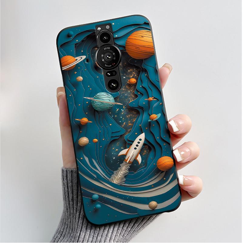 Printing Pattern Case For Sony Xperia Pro-I Fundas Soft Silicone Black Shell Cover Cute Flower Cartoon Casing Capa Coque
