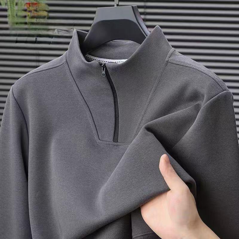 Herren High-End Fleece-gefüttertes Half-Zip Sweatshirt - Langärmlig, Einfarbig, Locker geschnitten, Freizeit-Oberteil