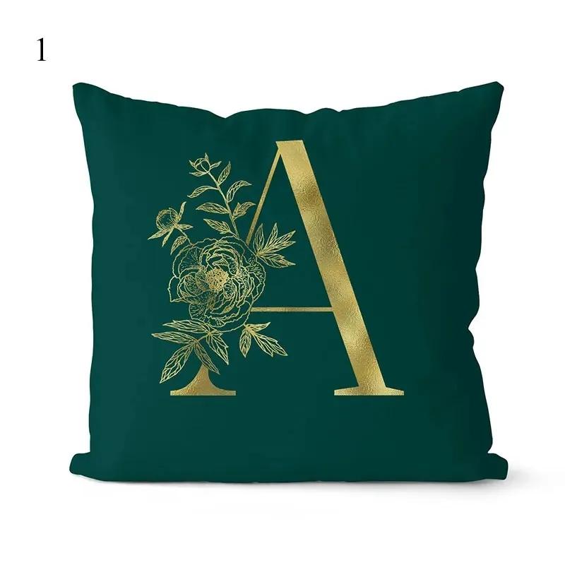 1Pc Green Pillow Cover 45*45cm Gold Letters Throw Pillow Cushion Cover Car Home Decoration Sofa Cushion Covers Pillowcase