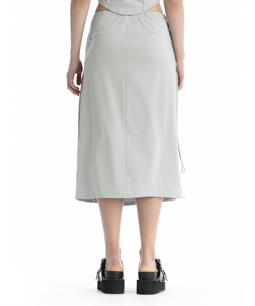Teulimingbeodeu Jersey Lace-Up Side Set-Up Skirt [ Light Gray ]