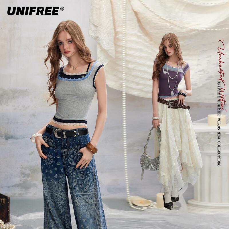 UNIFREE Sweet & Spicy Wave Lace Slim T-Shirt L