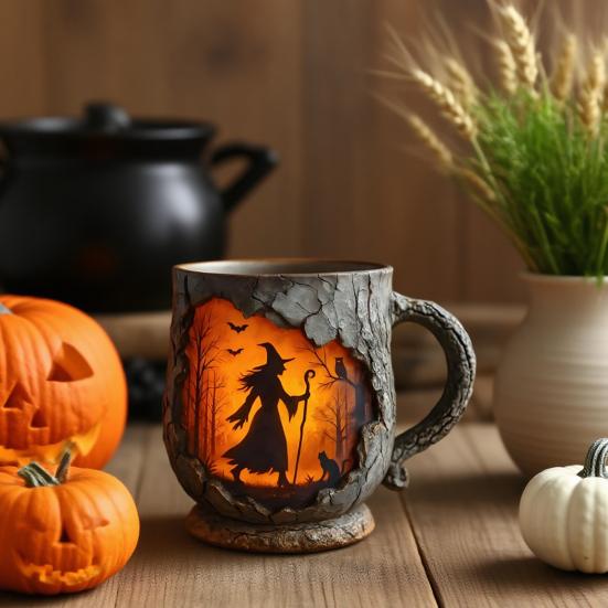 Vintage Coffee Mugs Mystical Witch Bark Texture Mug Halloween Campfire Cup Outdoor Adventure Gift for Hikers Nature Lovers