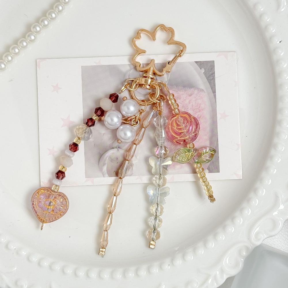 Heart Bag Charm Handmade Handmade Keychain Pearl Tassel Charm Wear Resistant Beaded Pendant For Date Party Necklace Pendant