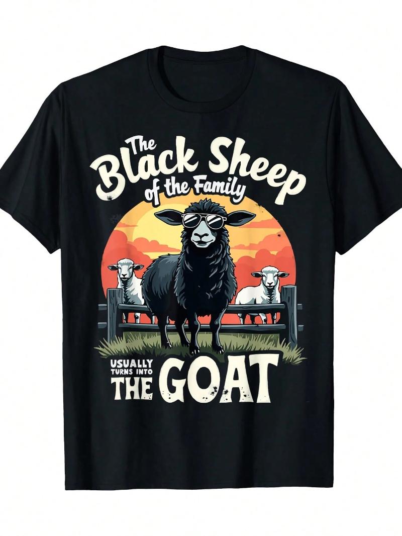 Cotton Graphic Tee 100 Cotton Black Sheep Family Goat Graphic Tee Casual Crew Neck TShirt for Men 2XL