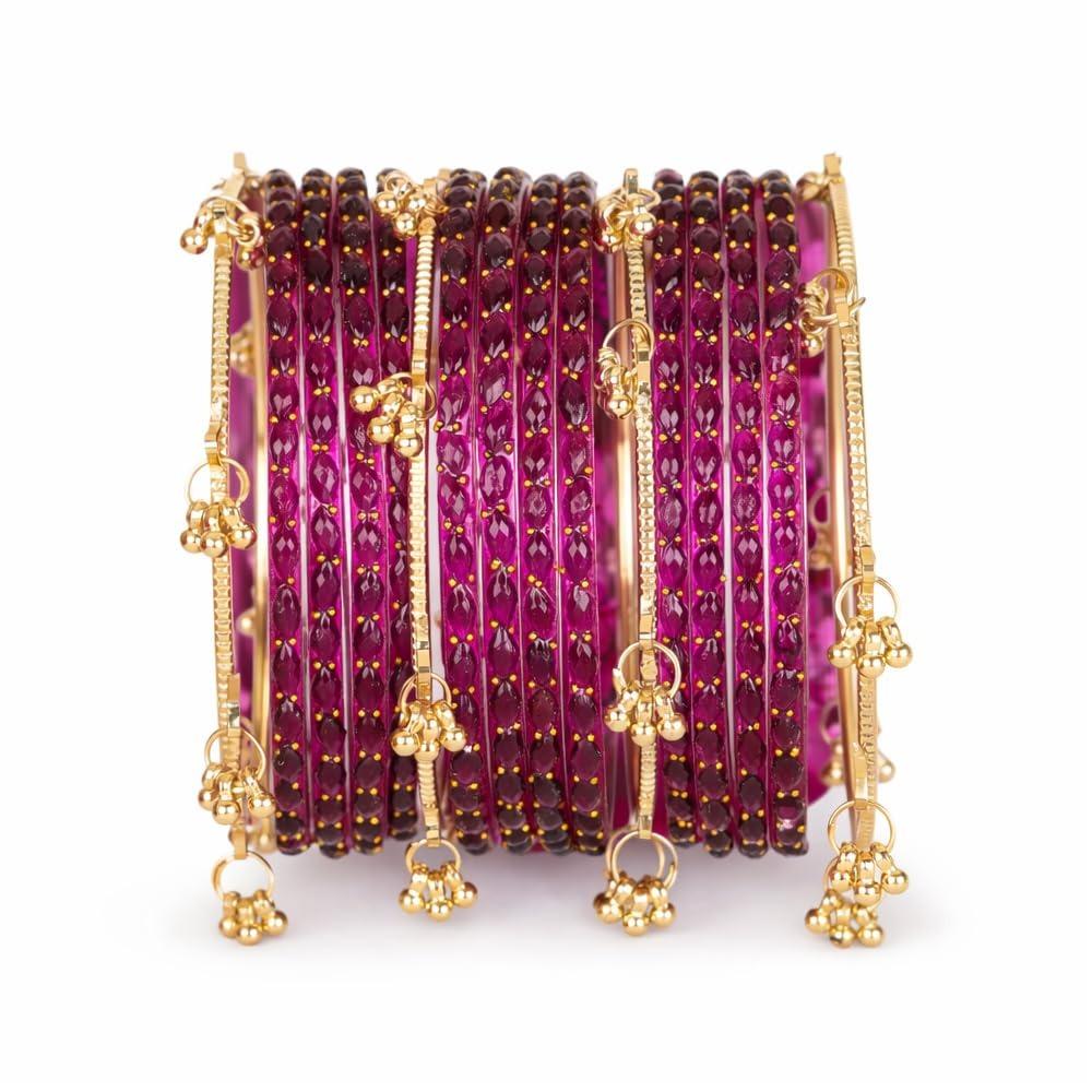

16 Pcs Trendy Stylish Glass & Kashmiri Ghungroo Bangles Set for Women & Girls | Latest Traditional Festive Wedding Party Jewellery 2.4 фиолетовый