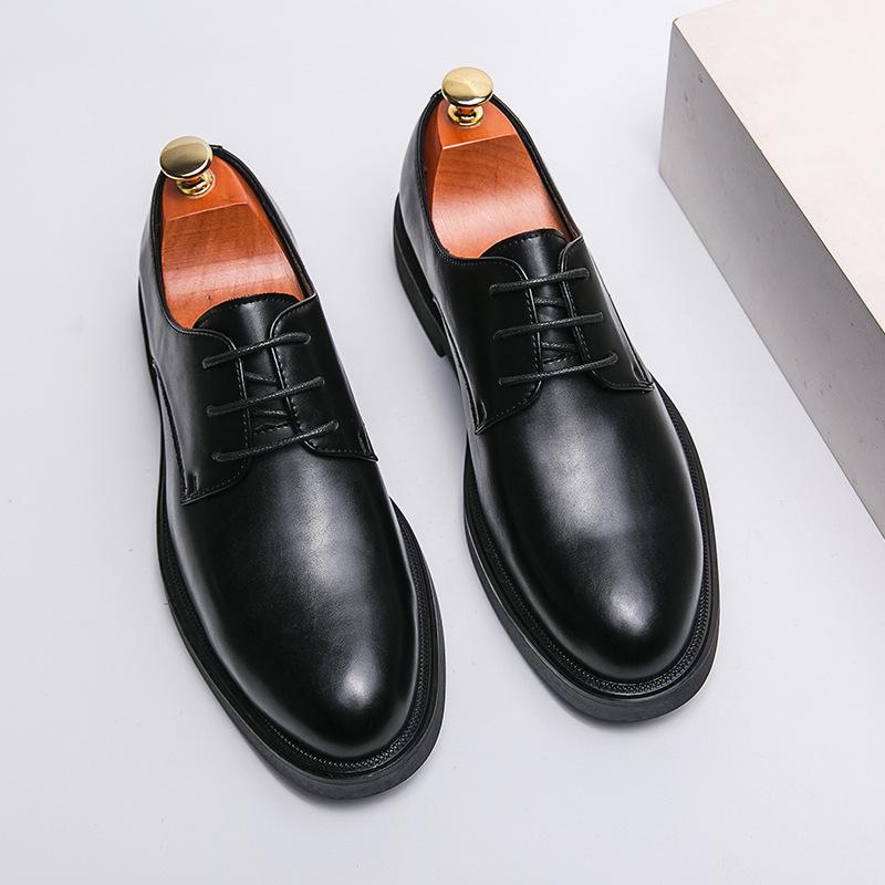 Men s Thick-Soled Height-Increasing Trendy Pointed-Toe Leather Shoes - Youthful British & Korean Style 40 чёрный