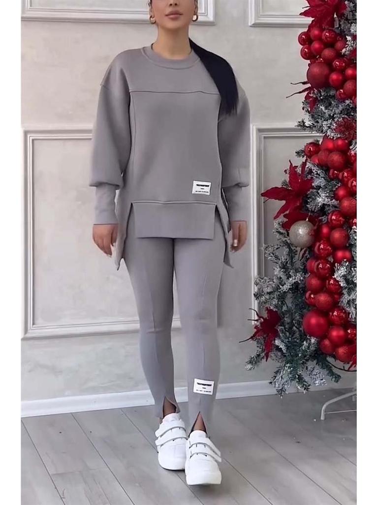2025 Spring/Fall Women's Irregular Long Sleeve Sweatshirt & Leggings Set
