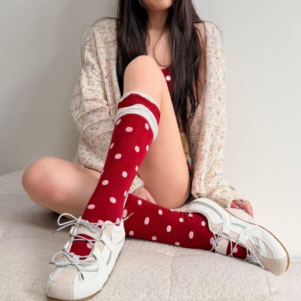 Elastic Polka Dot Socks Breathable Calf Socks Sweet Colorful Socks Daily Wear