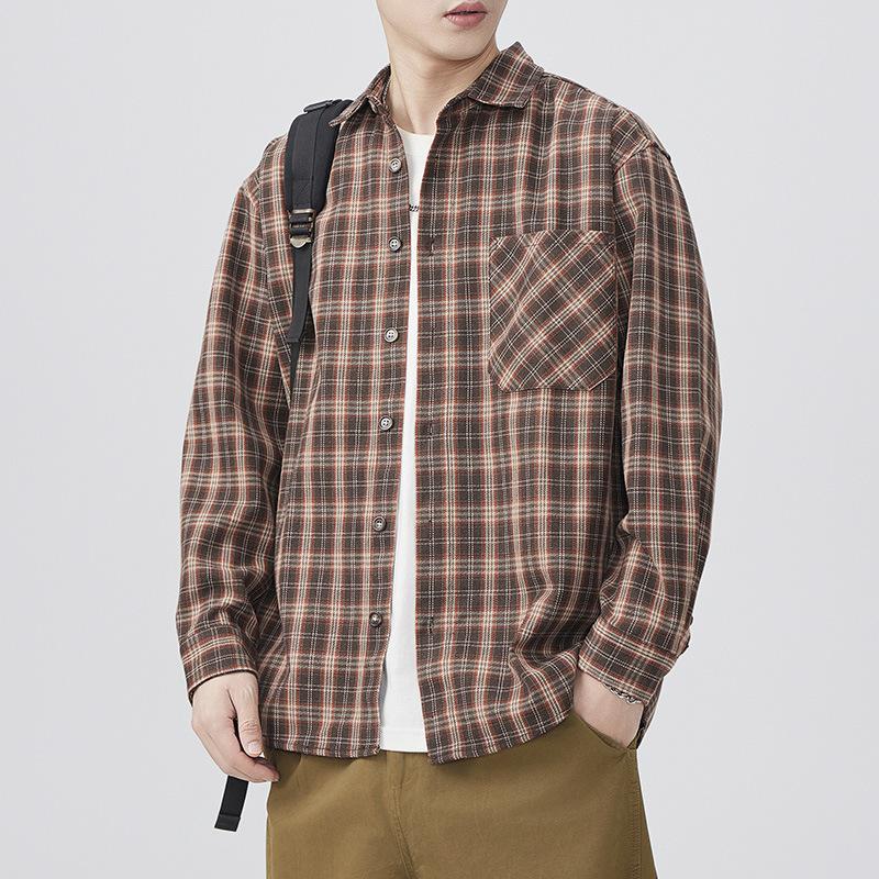 Spring New Japanese Retro Men's Loose Shirt Color Plaid Casual American Shirt Jacket