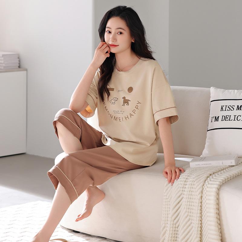Premium Modal Cold Silk Cool Pajamas Women's Summer Short-sleeved Trousers with Chest Pads Can Be Worn Outside Loungewear Suit