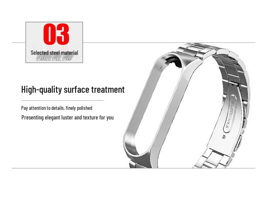 Xiaomi Band 7 Compatible Three-Bead Solid Stainless Steel Wristband Strap