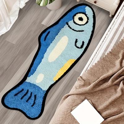 Blue Cartoon Salted Fish Carpet Soft And Washable Home Decor, Suitable For Rooms, Bedrooms, Entrances, And Kitchens