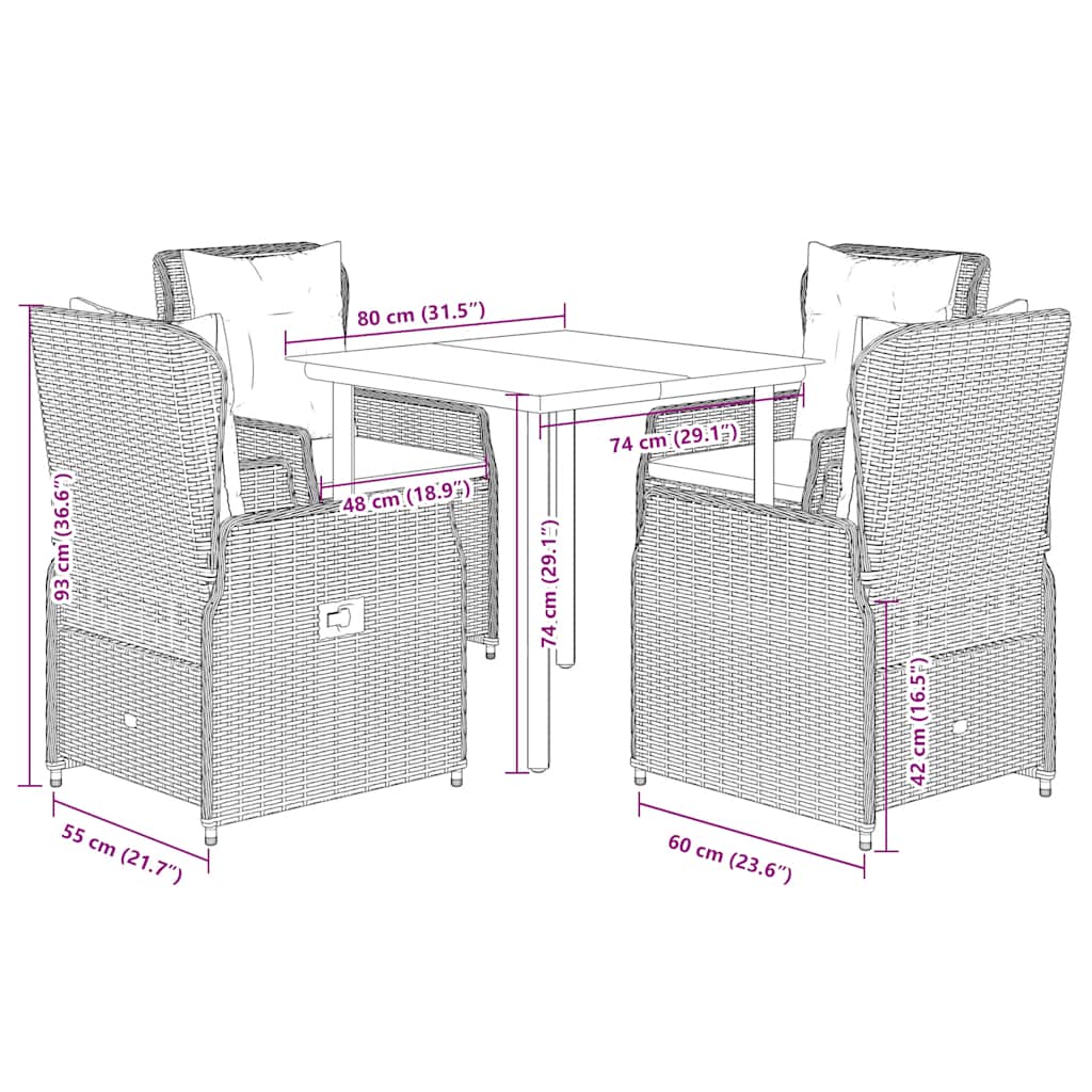 Vidaxl 5-Cz. Garden Furniture Set With Cushions, Black, Poly Rattan