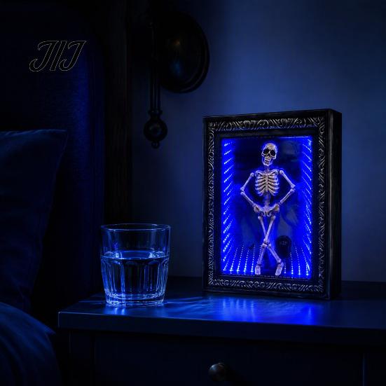 Unique Skeleton Gift LED Dancing Frame Decor, Glowing Spooky Night Light for Gothic Desk Accessory Shelf, Halloween Party Atmosphere Ornament,