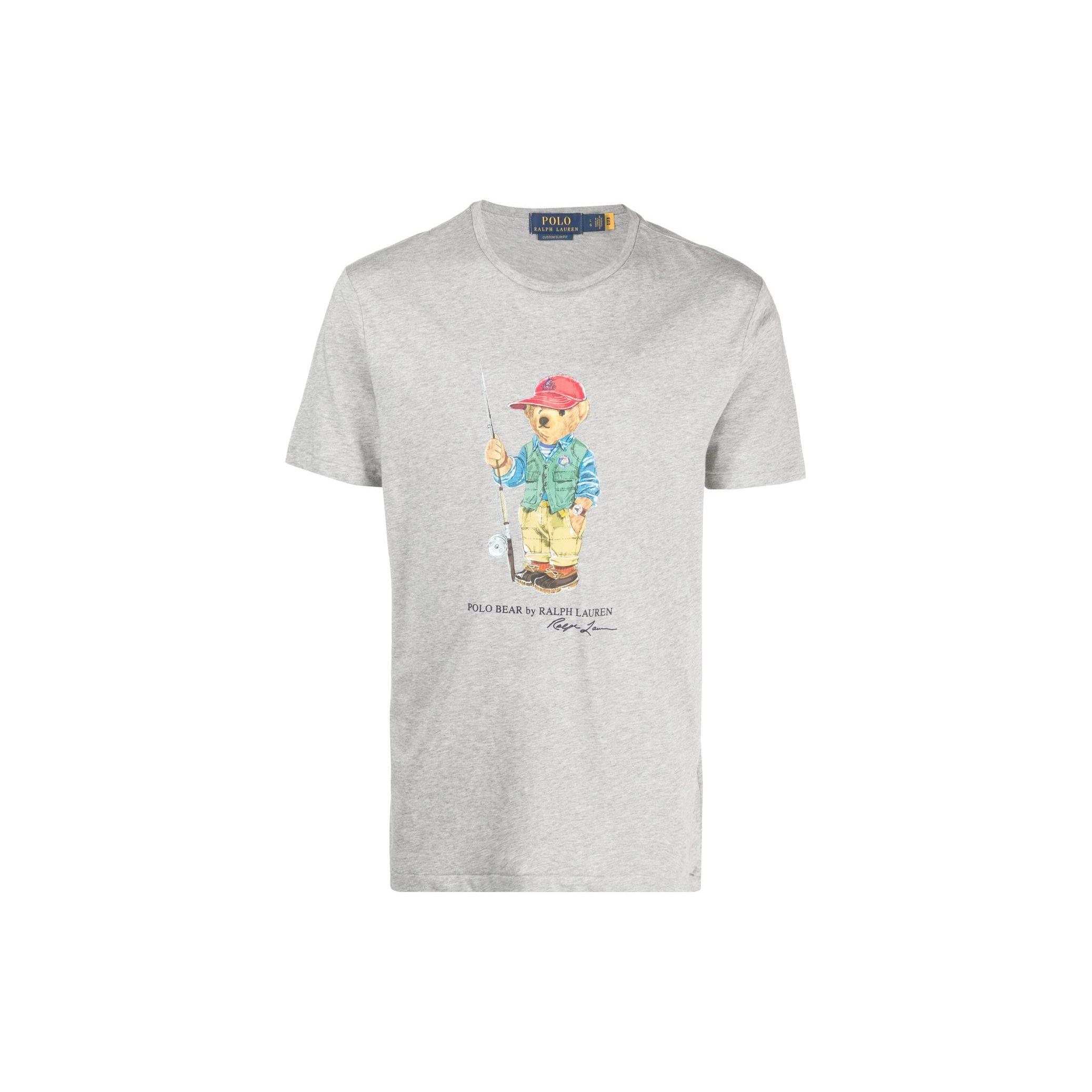 Ralph Lauren Polo Bear SS23 Bear Pattern Letter Logo Cotton Crew Neck Pullover Short Sleeve T Shirt Men Gray 710853310-019 M
