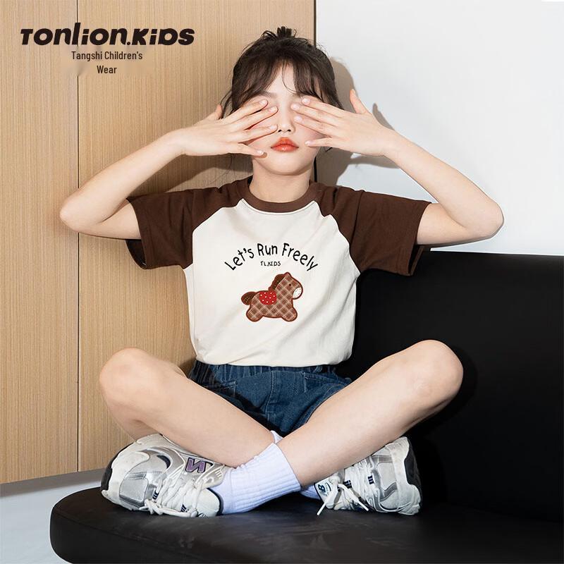 Tangshi Girls Pure Cotton Printed Short Sleeve T-Shirt 120