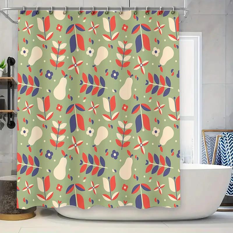 

Creative Floral Shower Curtain Green Red White Leaves Decorative Waterproof Bath Mat Cover 3D Printed Bathroom Accessories For H W60H190(CM)-1 Pcs