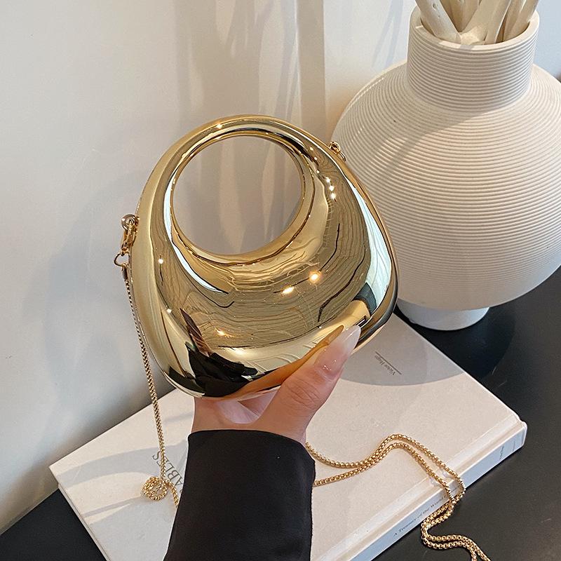 Women's Shiny Mini Crescent Chain Bag - Exquisite Lipstick & Coin Crossbody Purse