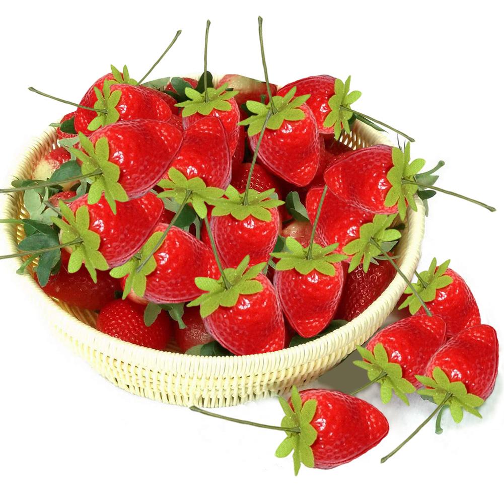 50 Synthetic Strawberries with Green Stems for Long Lasting Use In For Home Decoration Party Settings and Photo