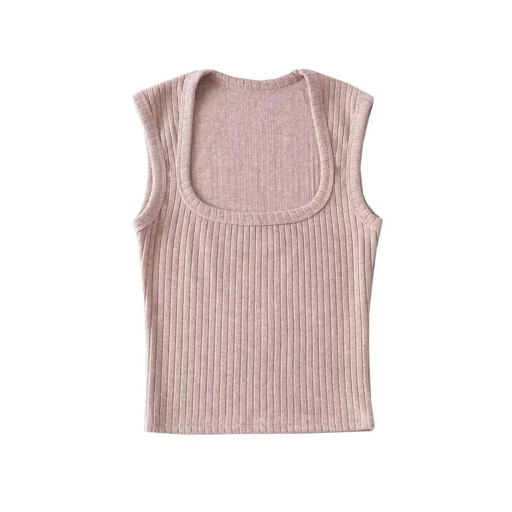 

Летний облегающий женский жилет с квадратным вырезом и кашемировой текстурой M розовый