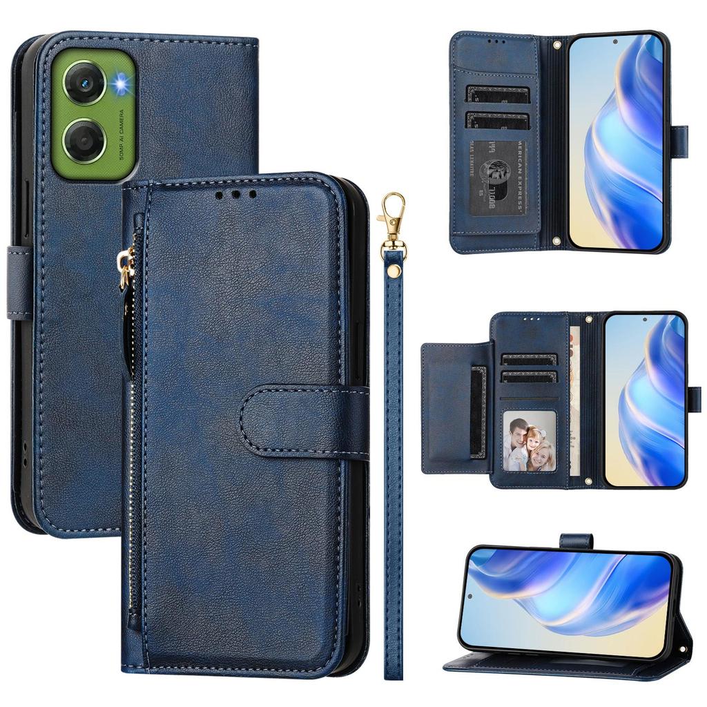 For Motorola Moto G06 4G Case Zipper Pocket Multiple Card Slots Leather Phone Cover