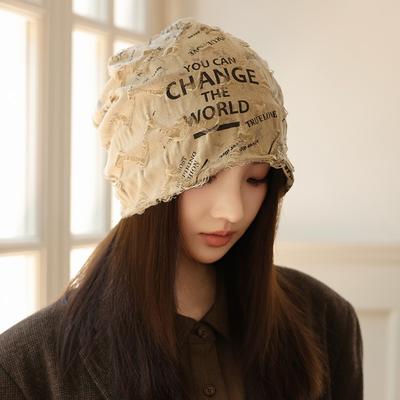 Korean New Letter Baotou Hat for Women's Windproof Knitted Wool Hat Showing Face Small Pile of Hats On Both Sides Wearing Cold Hats