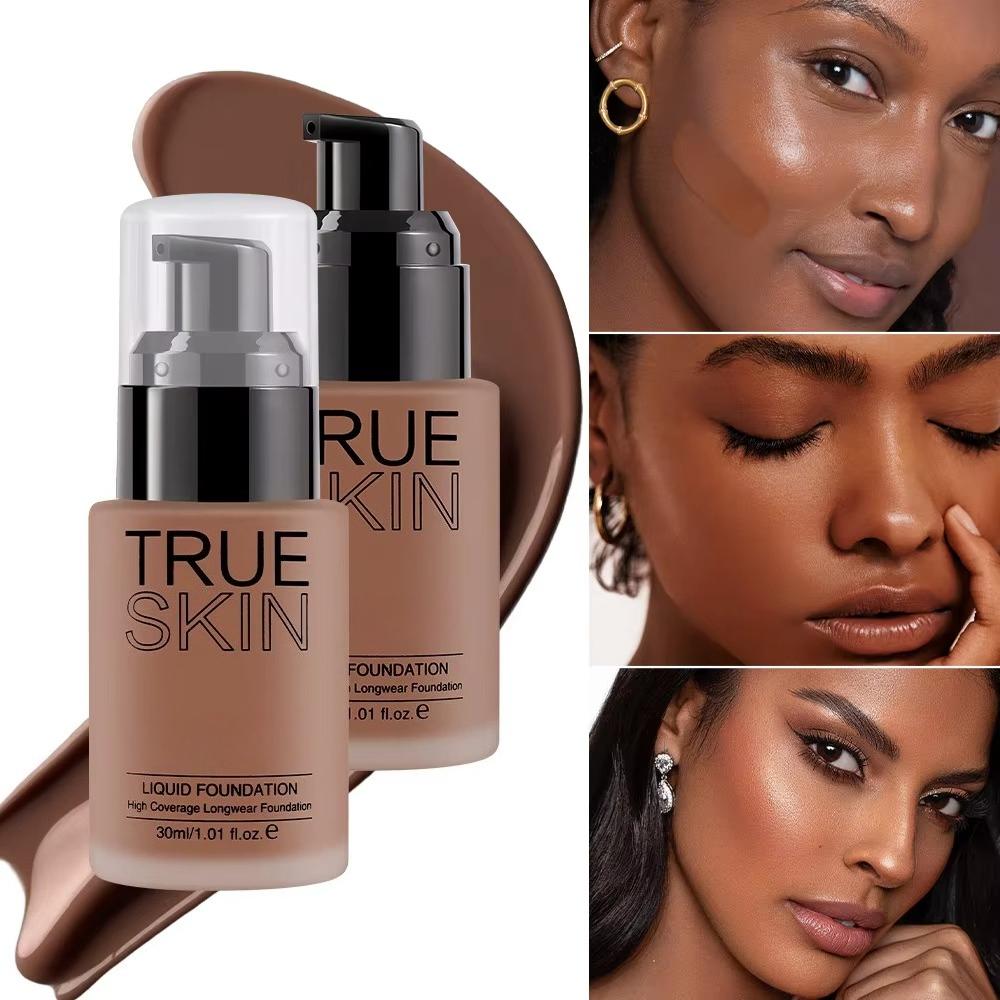 Full Coverage Foundation Deep Brown 30ml Water Based Liquid Makeup Sweatproof Transfer Resistant For A Complexion