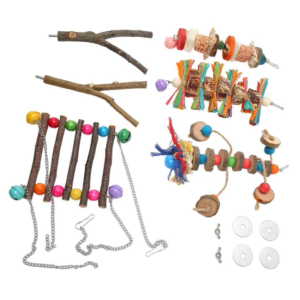 6 buc Jucării de mestecat pentru papagali, leagăn amuzant, colorat, bușteni naturali, frunze de porumb, știulete de porumb, nuci, pasăre, papagal