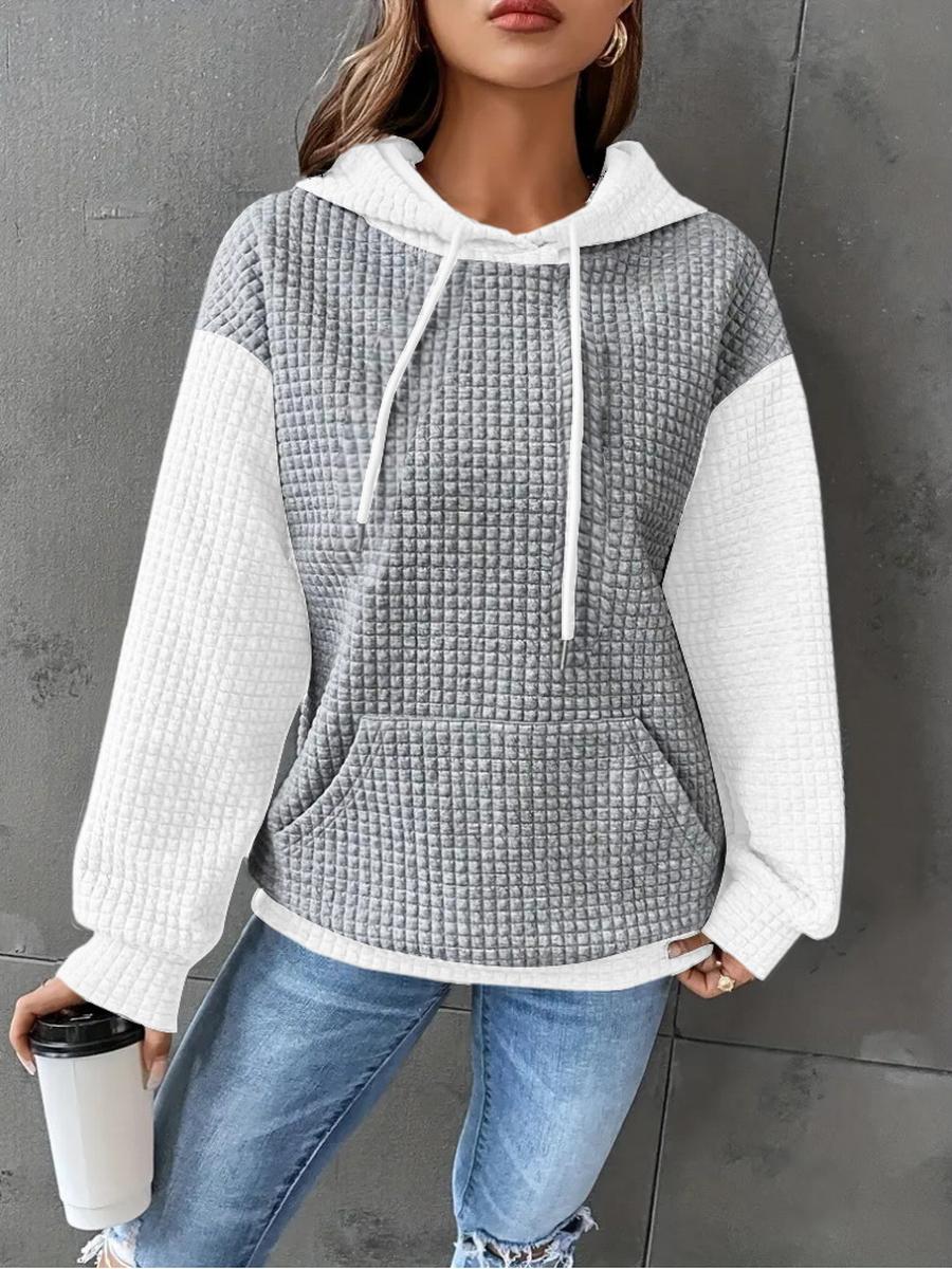 

Spring Autumn Temu Casual Loose Long Sleeve Color Block Pocket Hoodie Women s Clothing S серый ясень