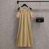 Korean version loose off-the-shoulder temperament dress summer large size women's clothing fat MM belly covering French sweet medium and long skirt