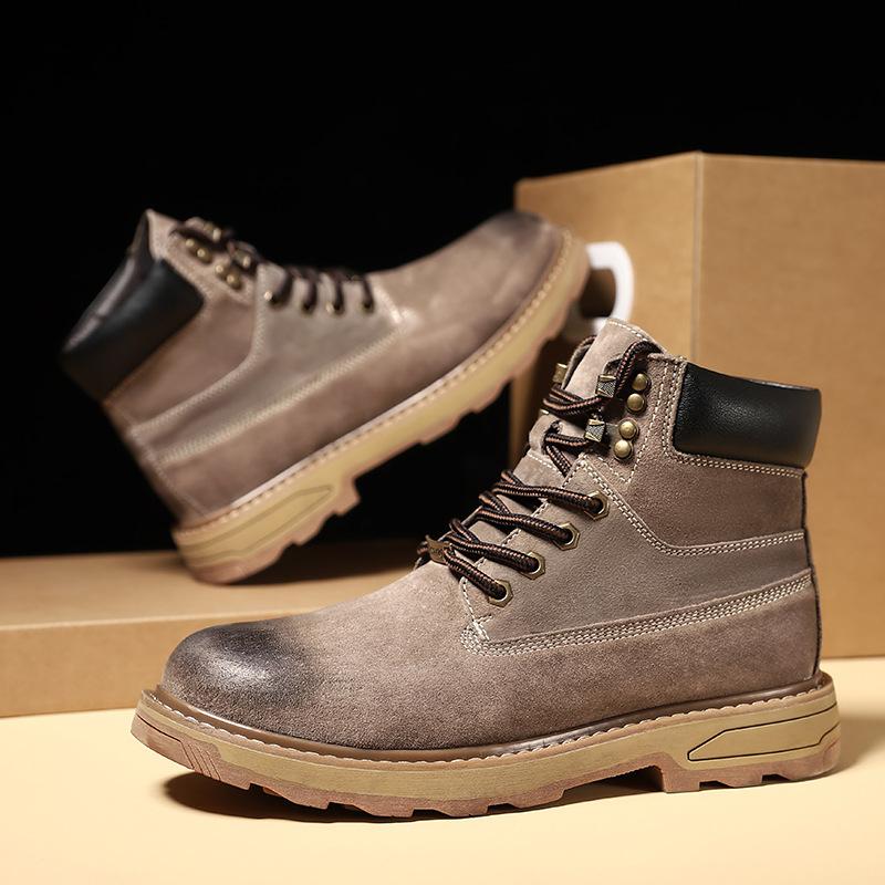 High-Top Rhubarb Boots, First-Layer Pigskin Martin Boots, Men'S Outdoor Tooling, Velvet Thermal Men'S Shoes