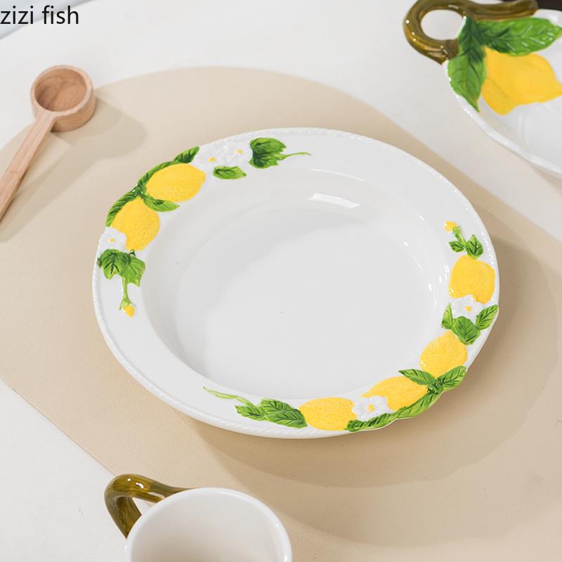 Zitronen-Keramik-Essteller Wasserbecher Milchkännchen Snackschale Dessertteller Obstteller Salatschüssel Pastagericht Servierteller Tablett