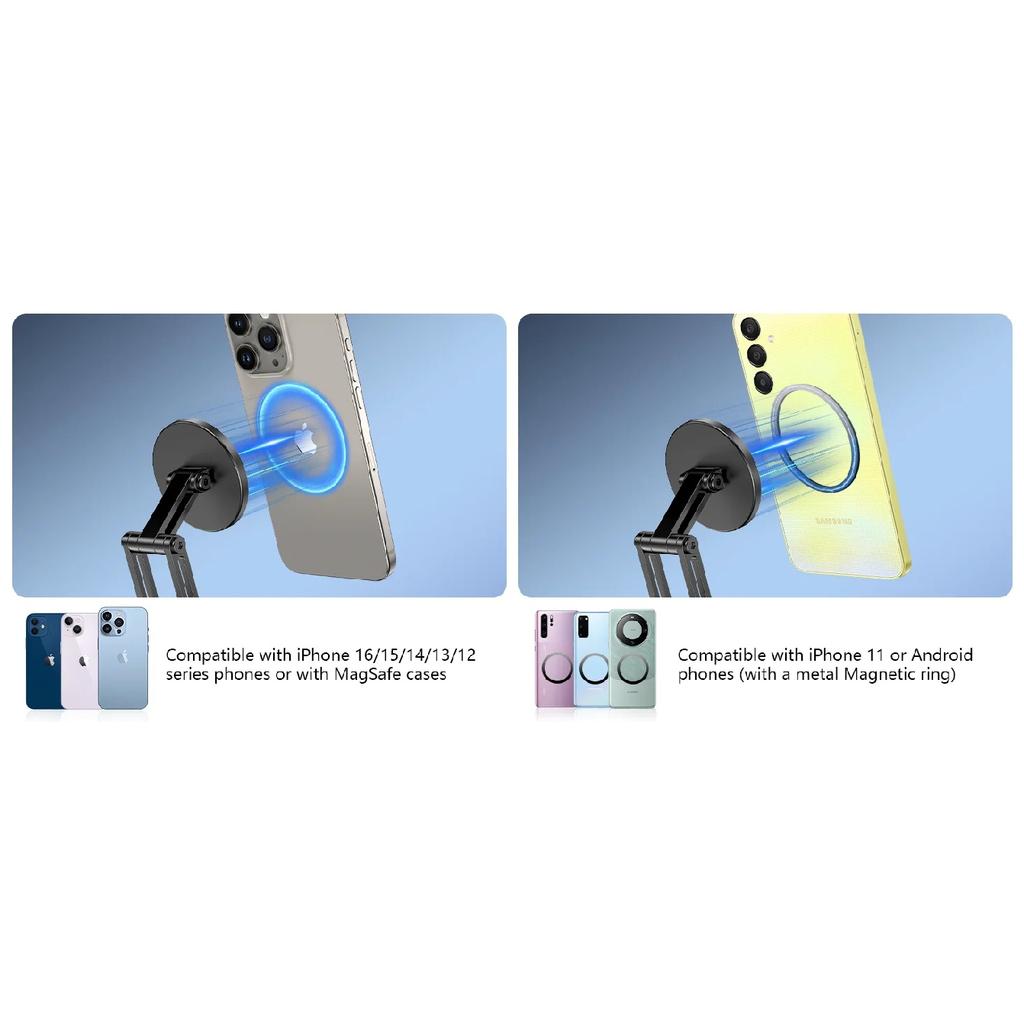 360 Rotation Aluminium Alloy Foldable Magnetic Desktop Phone Stand Desk Lazy Holder For Magsafe iPhone 17 16 15 14 13 12 Pro Max