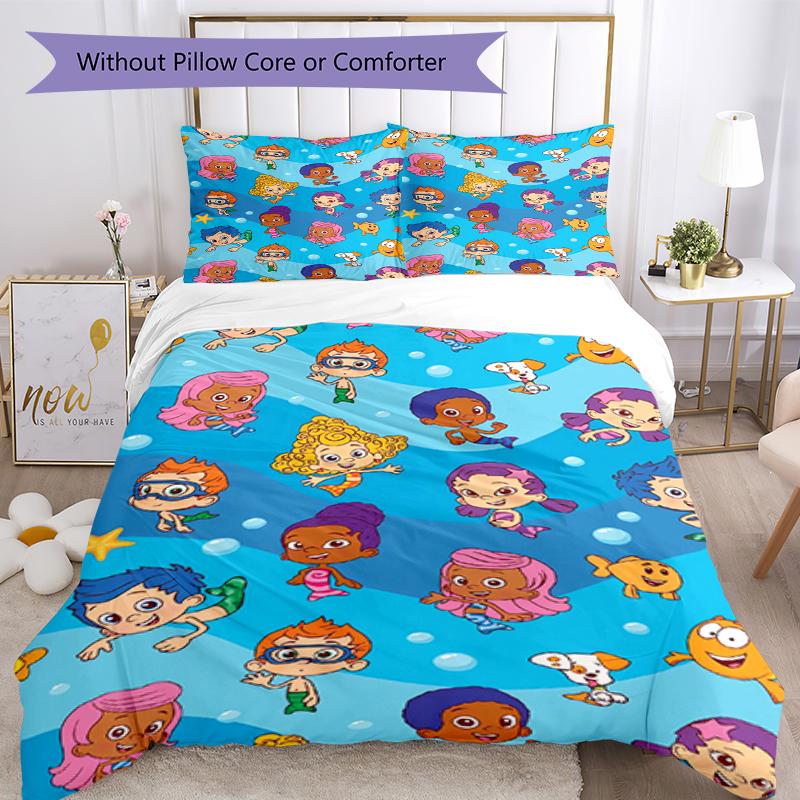 3pcs Bubble Guppies Bedding Set Duvet Cover Closure Includes 1 Duvet Cover & 2 Pillowcases, Soft and Comfortable for All Seasons.