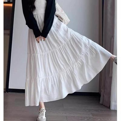 Women Spring Summer Long Skirts High Waist Elastic Patchwork A-Line Skirt Casual Skirts Female