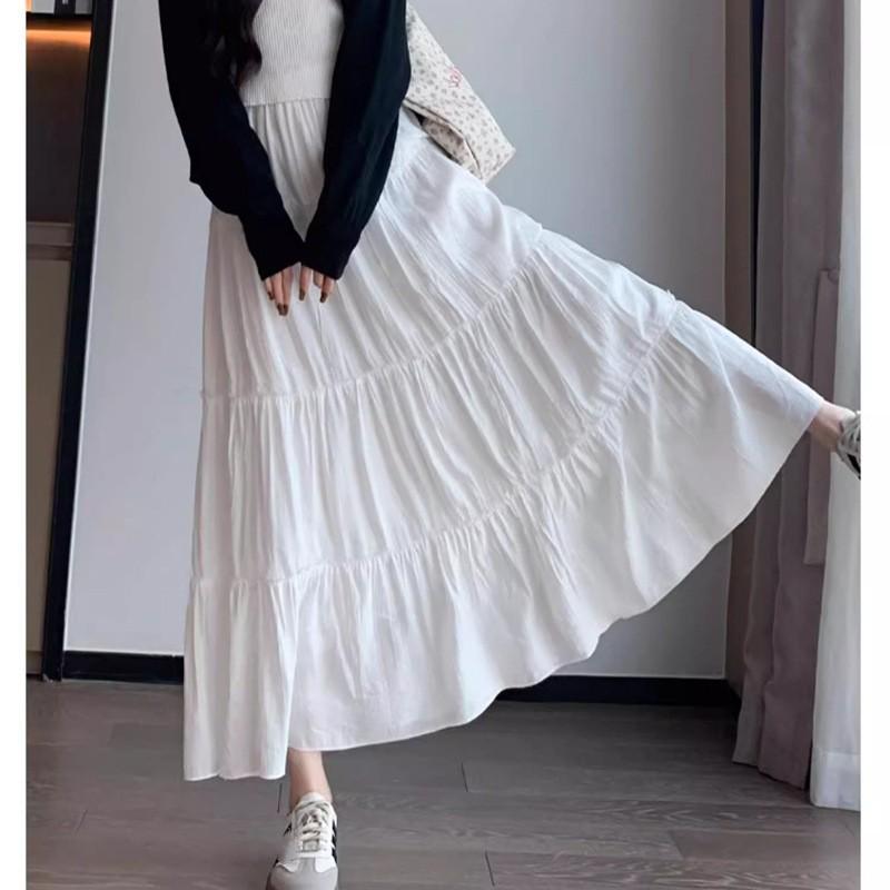 Women Spring Summer Long Skirts High Waist Elastic Patchwork A-Line Skirt Casual Skirts Female