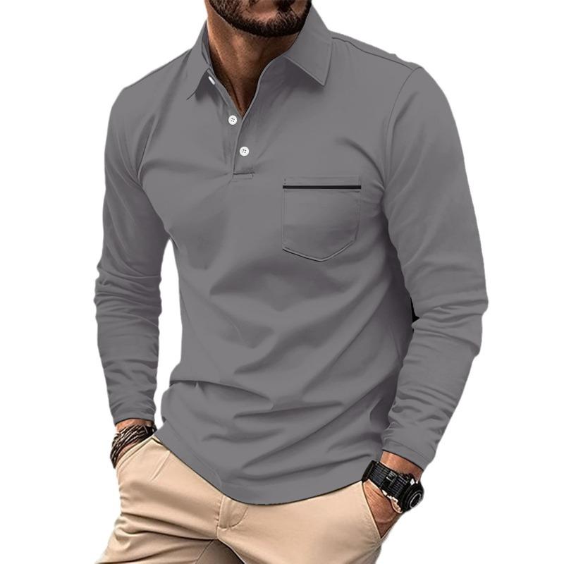 Men S Long Sleeve Polo Shirt Casual Patch Pocket Collared